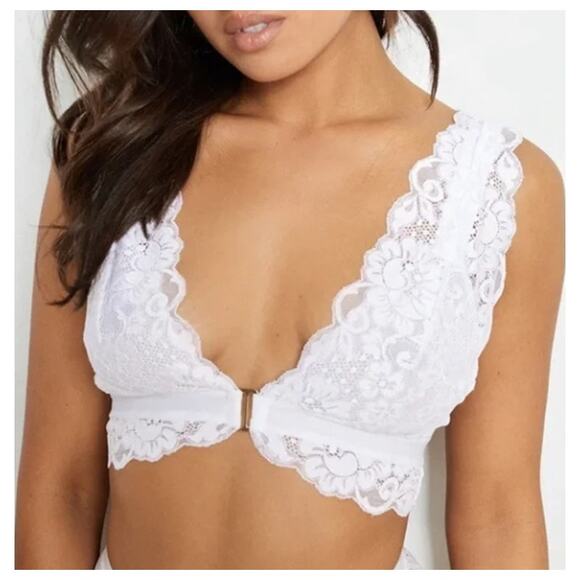 We are HAH Free People Got Ur Back Bra White Lace Mesh Lined Bralette Blanc XS - Picture 1 of 8